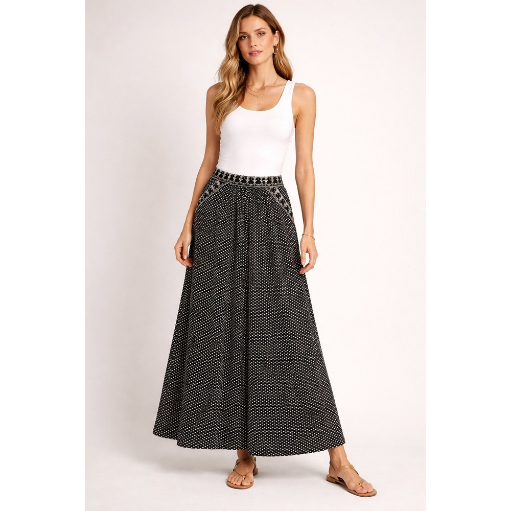 TravelSmith Max Edition Maxi Skirt Sz XL Black White‎ Geometric Travel Boho Chic